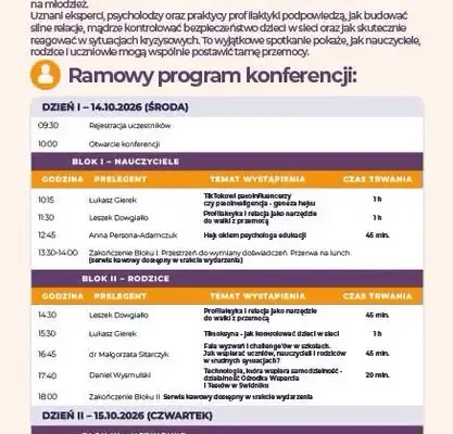 Świdnik: konferencja o hejcie i przemocy wśród młodzieży już 14–15 października